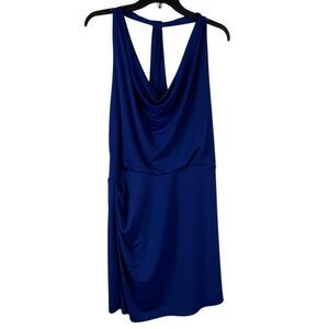 BCBG Maxazria Royal Blue Skye Draped Neck Mini Dress Large